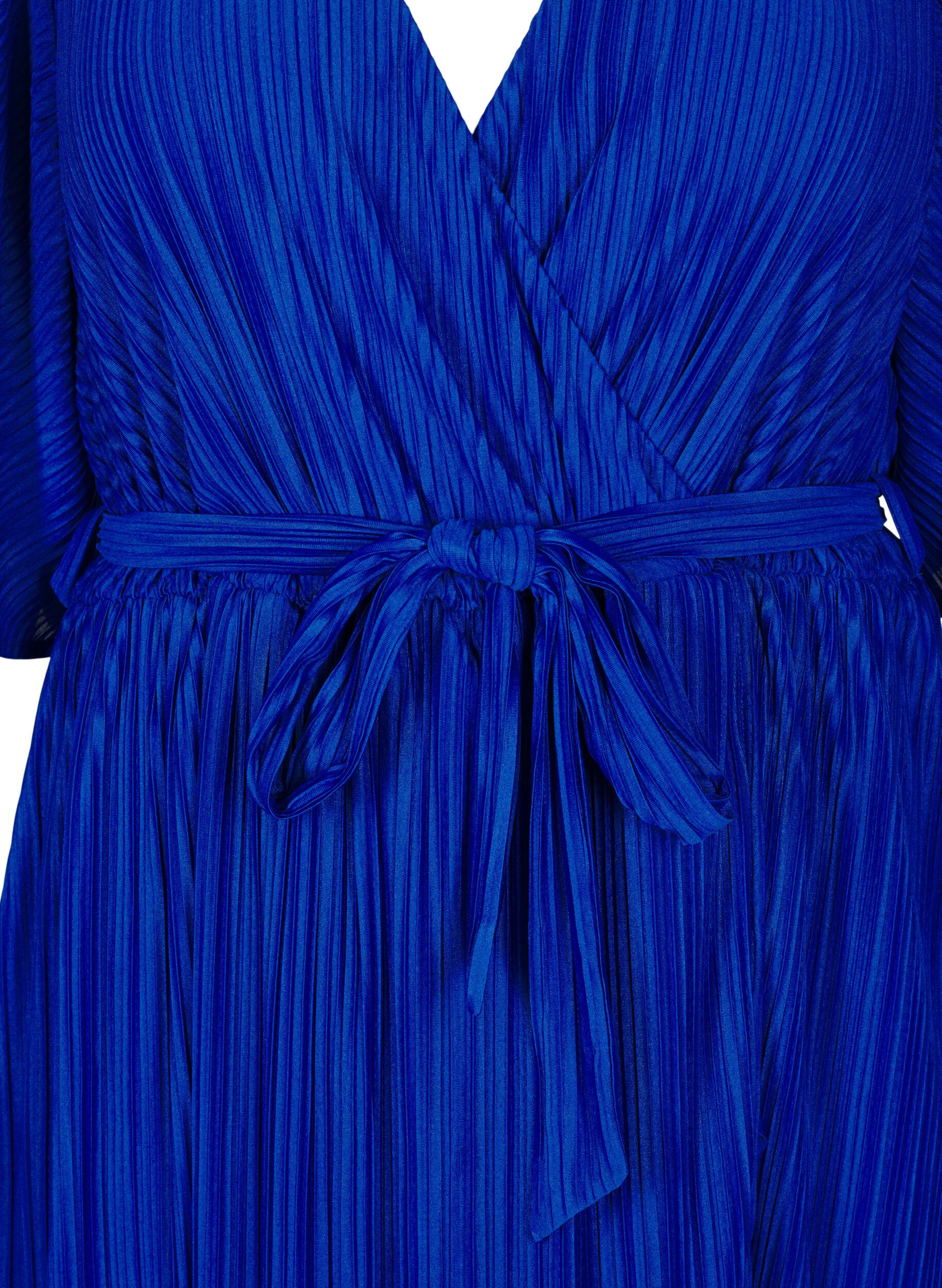 Zizzi Robe midi pliss&eacute;e avec manches chauve-souris, Bleu, Packshot image number 2