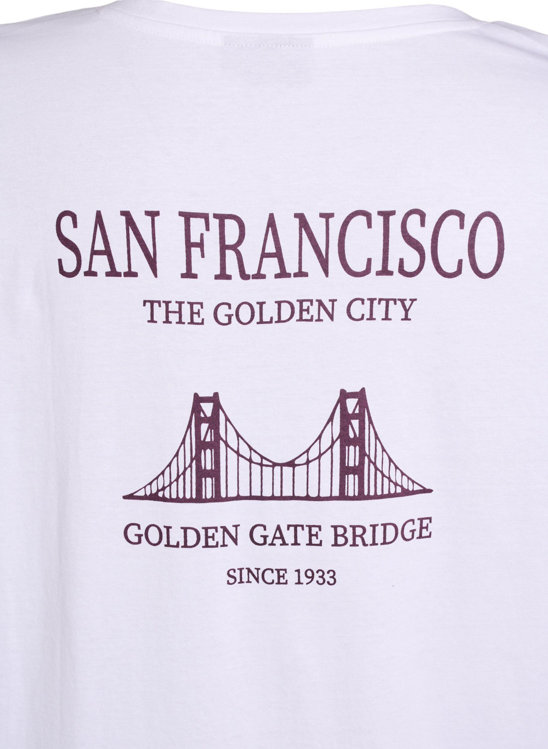 Zizzi T-shirt de nuit long en coton bio avec imprim&eacute;, Blanc, Packshot image number 3