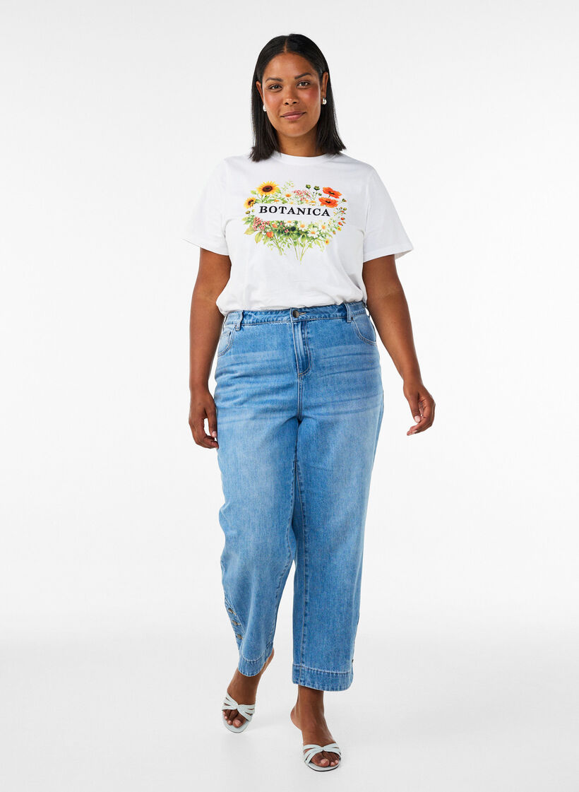 T-shirt en coton bio avec imprim&eacute; sur le devant, Blanc, Model image number 1