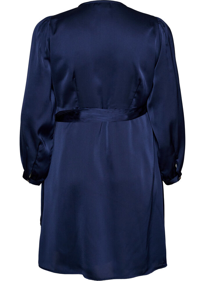 Robe courte en satin avec coupe portefeuille, Bleu, Packshot image number 1