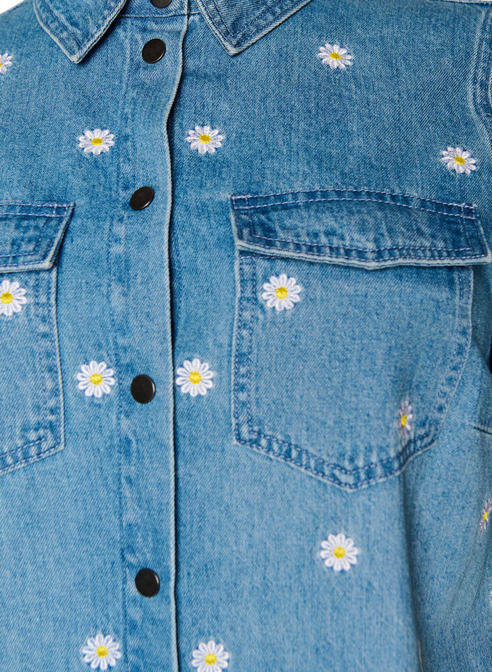 Robe courte en denim avec broderies florales, Bleu Clair, Packshot image number 2