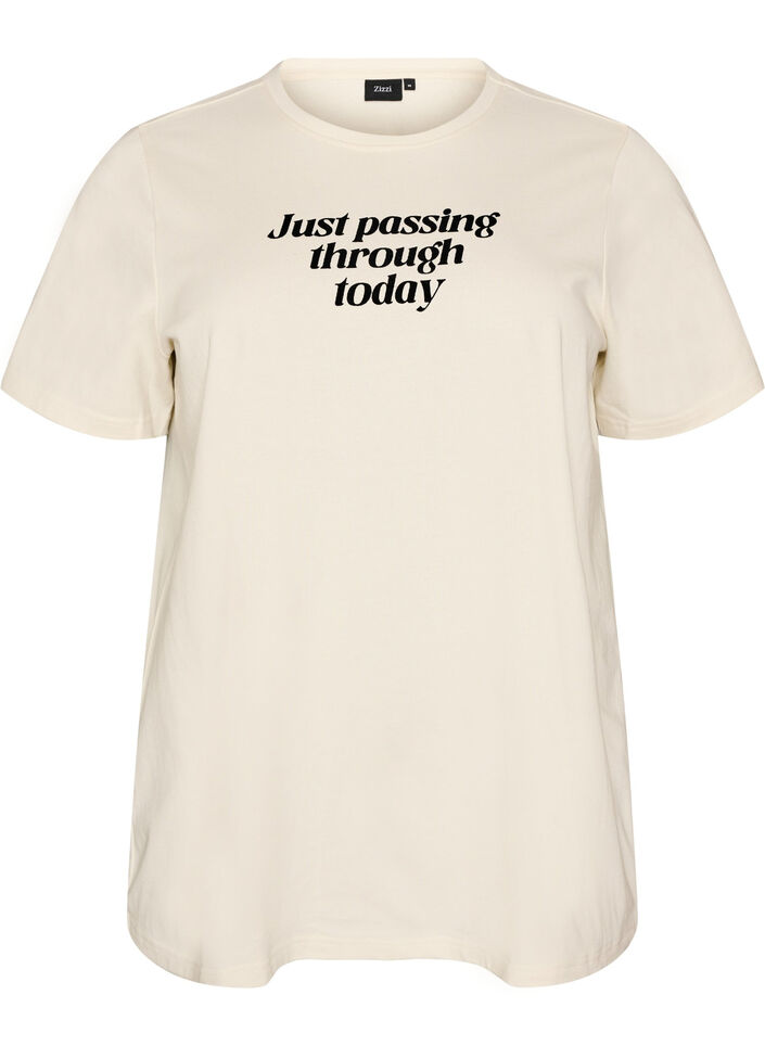 T-shirt en coton avec texte imprim&eacute;, Blanc, Packshot image number 0
