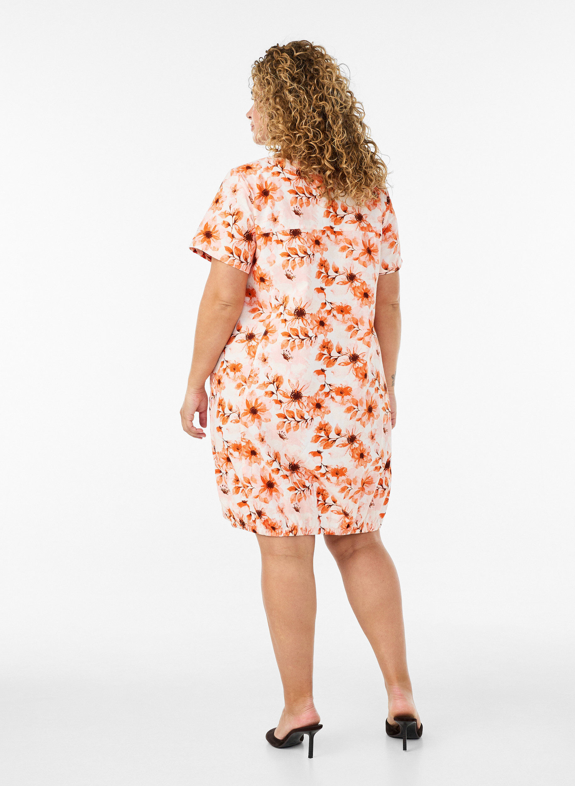 ZizziRobe en coton &agrave; manches courtes avec imprim&eacute;, Orange, Model image number 2