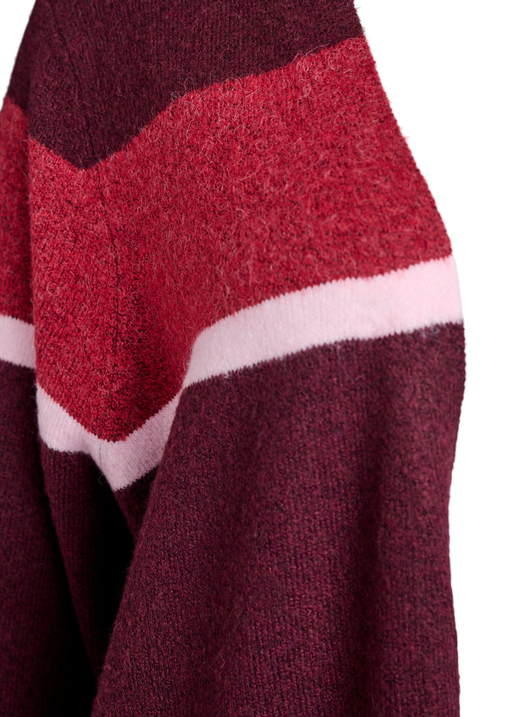 Zizzi Cardigan long en tricot avec rayures larges, Bordeaux fonc&eacute;, Packshot image number 2