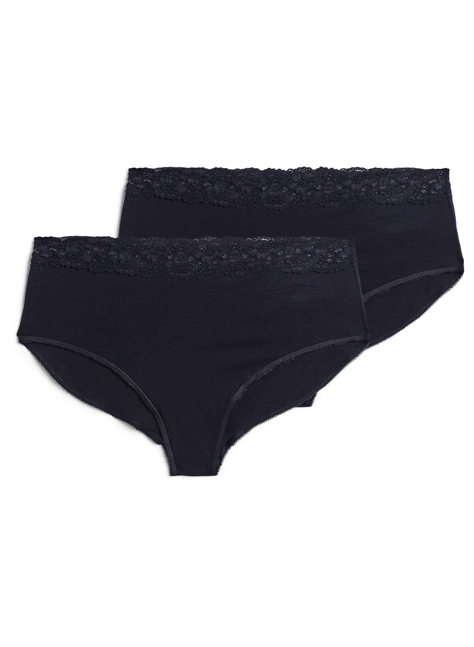 Zizzi Culotte en coton avec dentelle (2-pack), Noir, Packshot image number 1