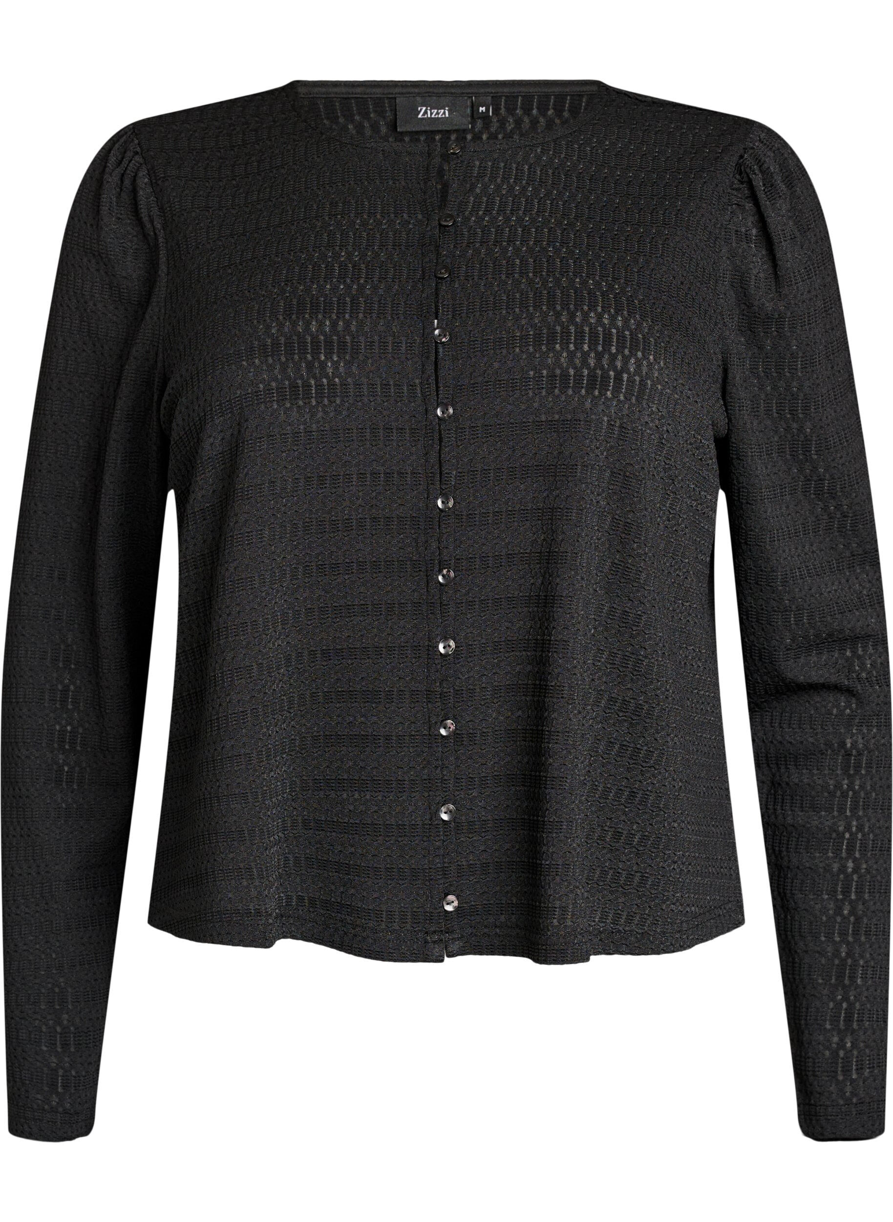 Zizzi Blouse avec motif textur&eacute; et fermeture boutonn&eacute;e, Noir, Packshot image number 0