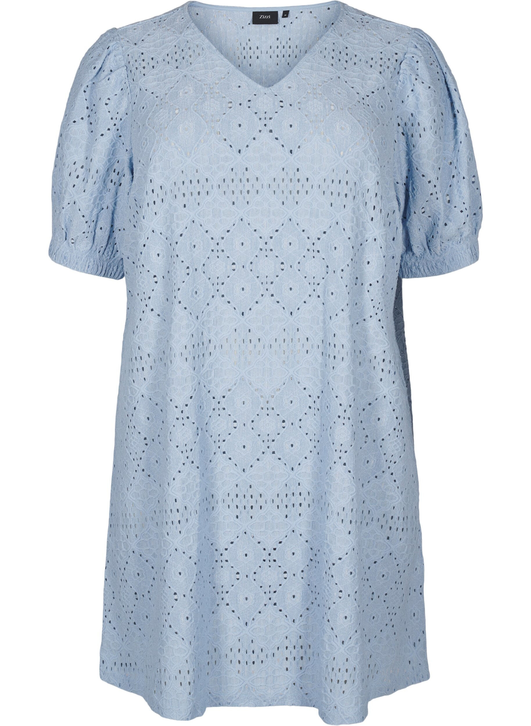 Zizzi Robe courte avec col en&nbsp;V et motifs &agrave; trous, Cashmere Blue, Packshot image number 0