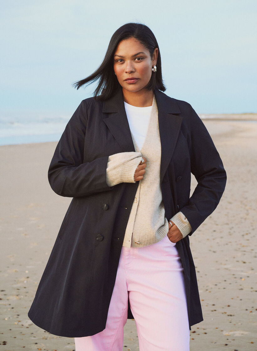 Manteau de printemps coupe &eacute;vas&eacute;e &agrave; double boutonnage, Noir, Image image number 0