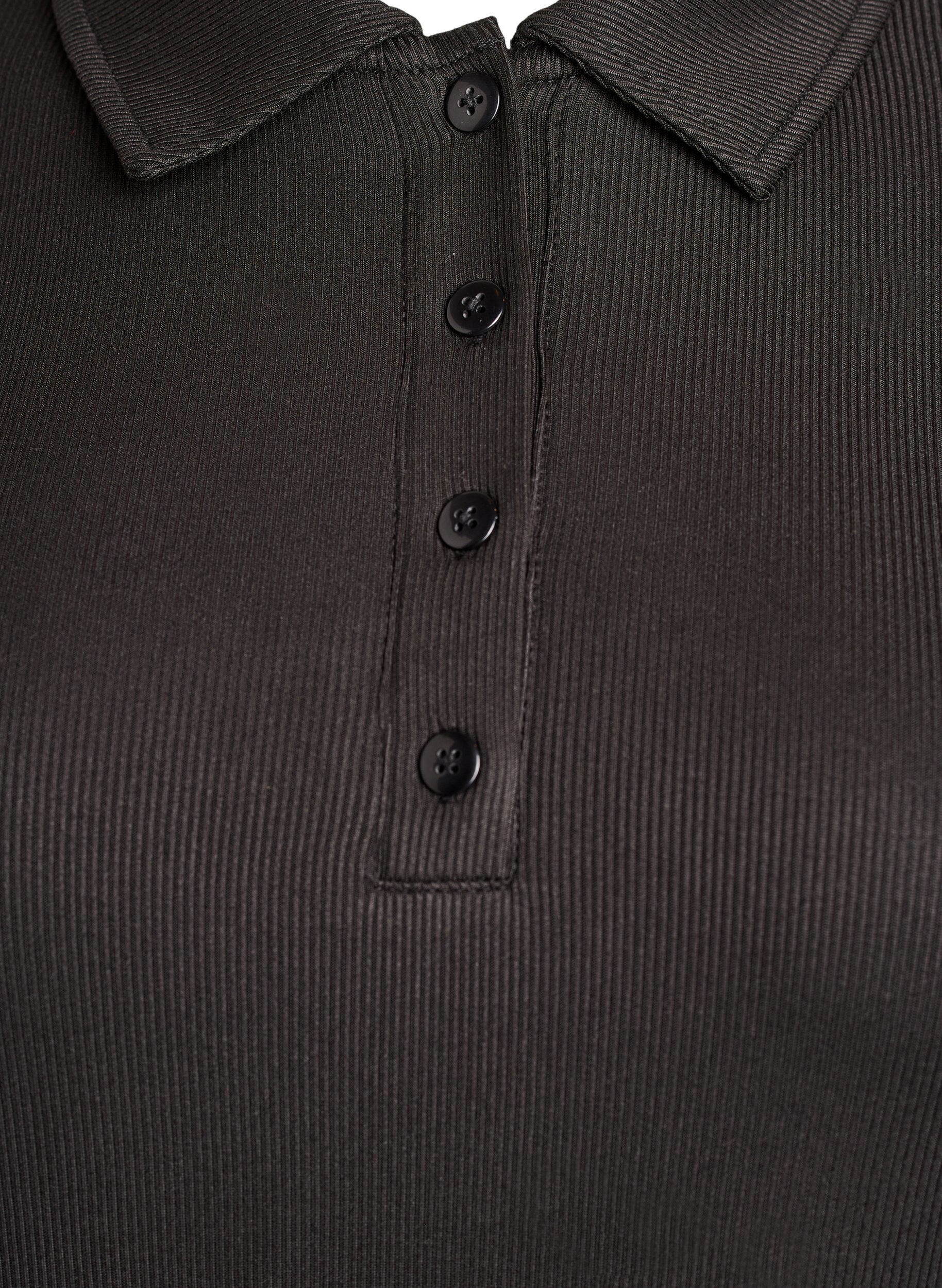 Zizzi Polo en maille c&ocirc;tel&eacute;e douce &agrave; manches longues, Noir, Packshot image number 2