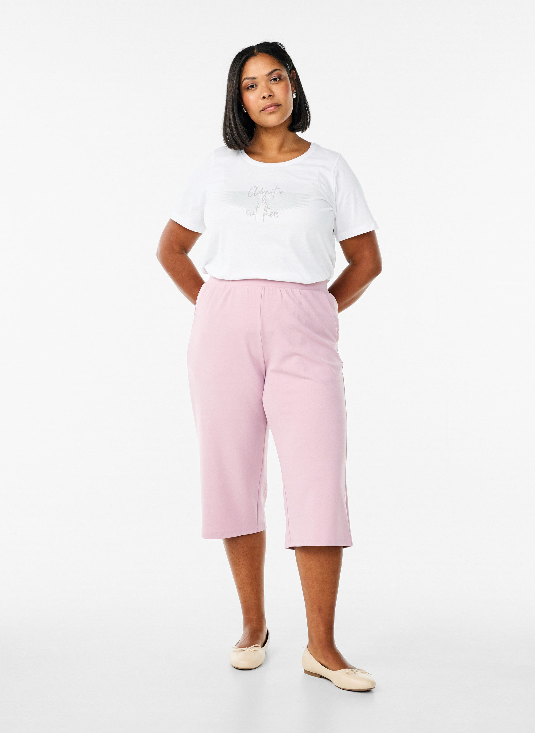 Zizzi Culotte taille haute &agrave; coupe ample, Rose poudr&eacute;e, Model image number 0