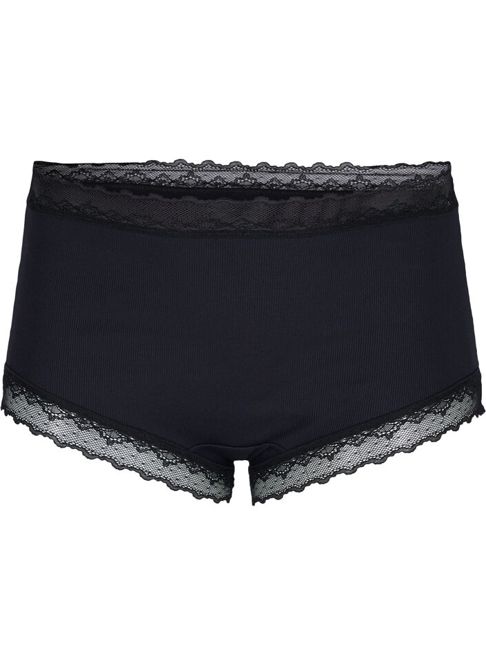 Culotte taille haute avec dentelle, Black, Packshot image number 0