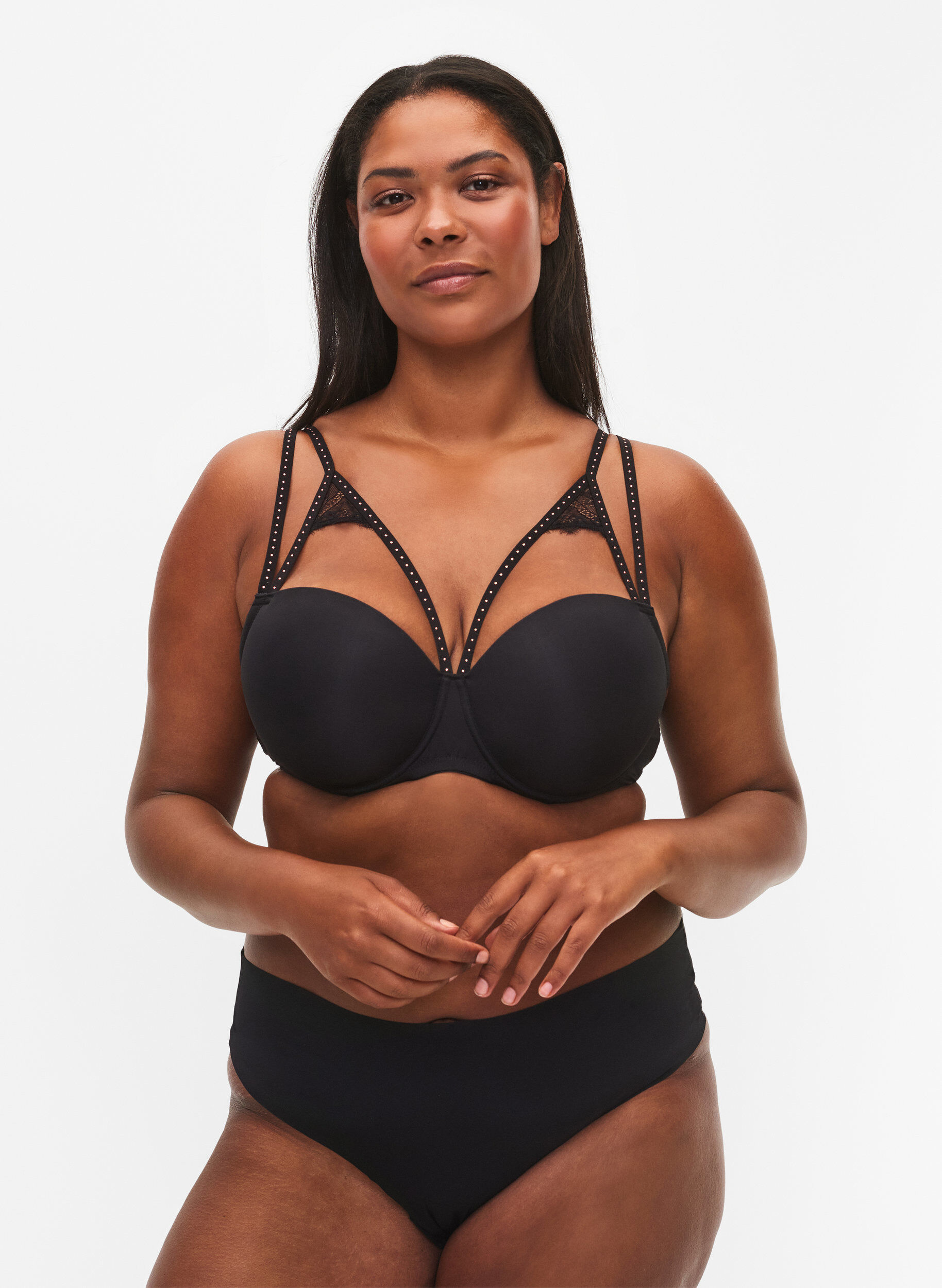 Zizzi Soutien-gorge moul&eacute; avec cordons, Noir, Model image number 0