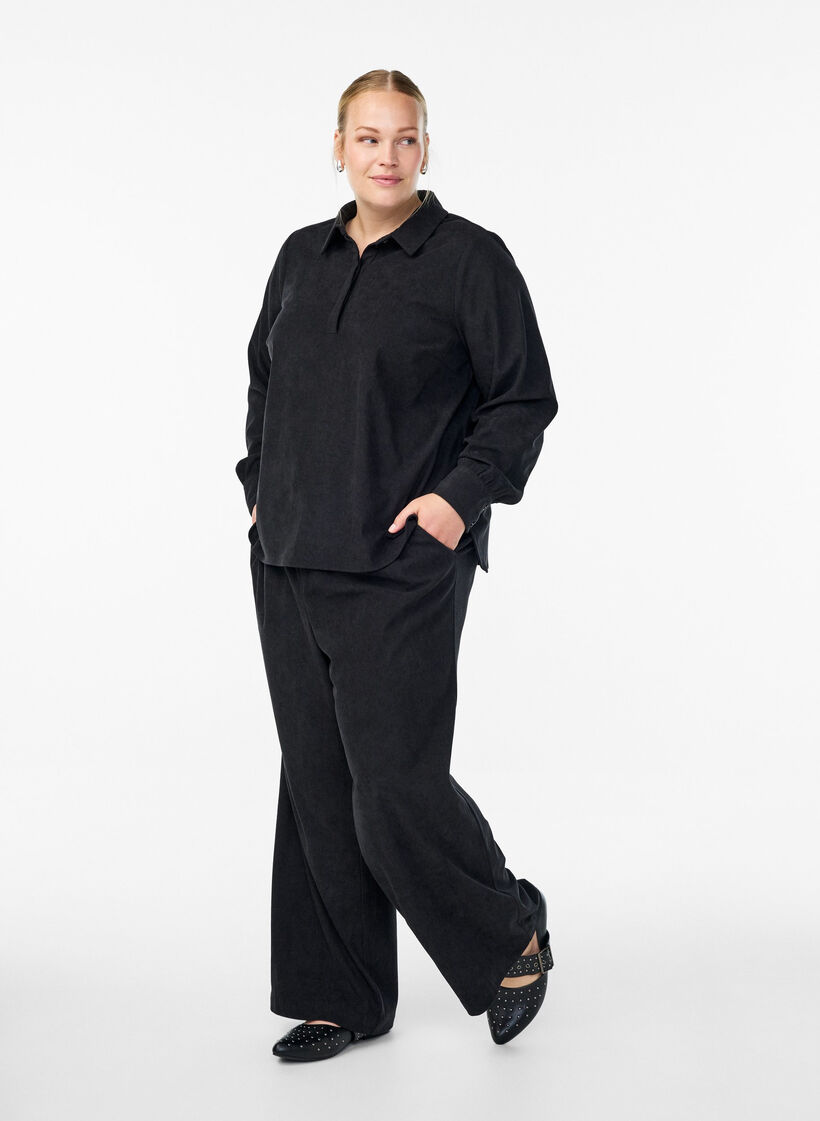Pantalon ample en velours, Noir, Model image number 0