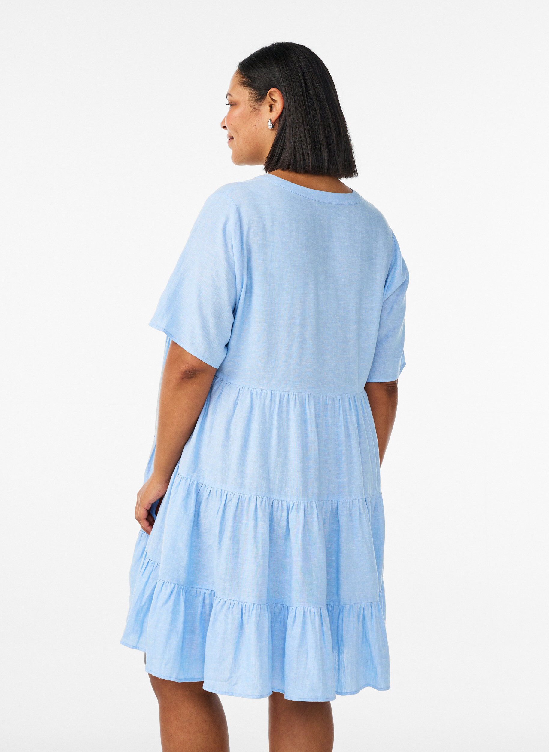 Zizzi Robe A-line longueur genou en lin et viscose, Bleu Clair, Model image number 2