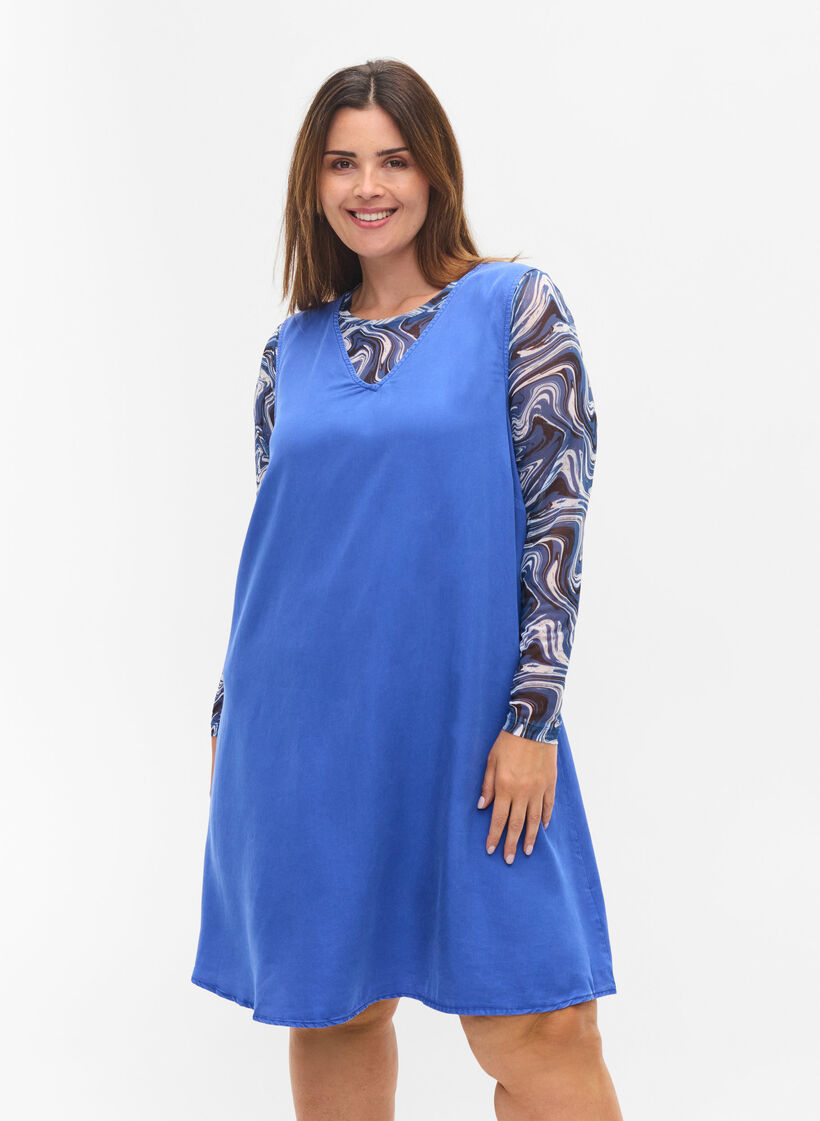 Robe de type Spencer avec décolleté en V, Dazzling Blue, Model image number 0