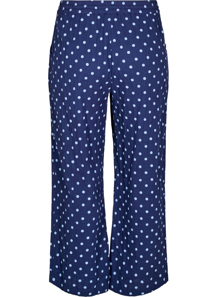 Pantalon ample en mousseline de coton &agrave; pois, Bleu, Packshot image number 1
