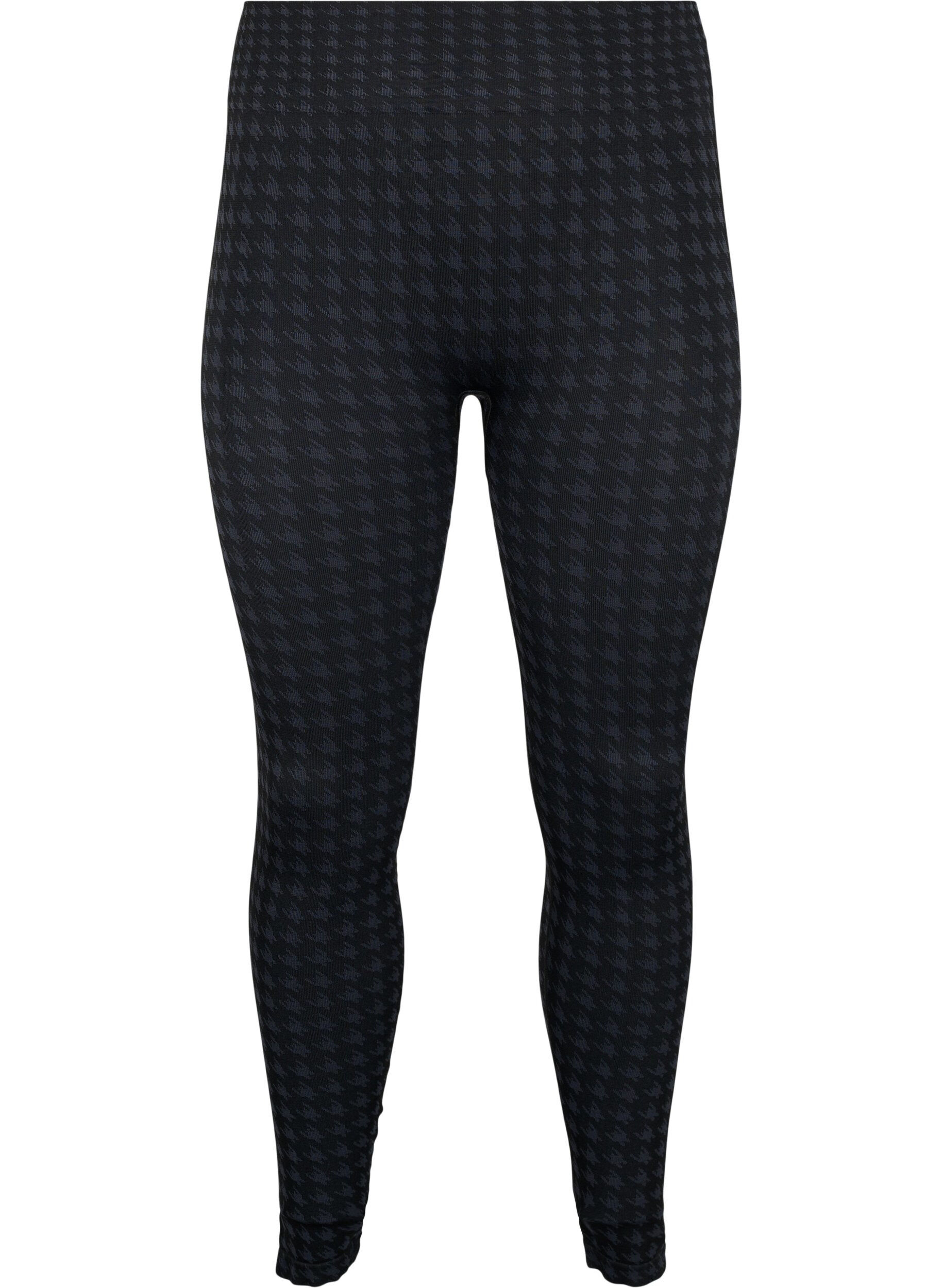 Zizzi Leggings sans coutures &agrave; motif pied-de-poule, Black w. Dark Grey, Packshot image number 0