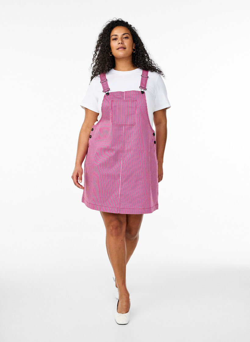Robe salopette courte à rayures, Red Stripe, Model image number 2