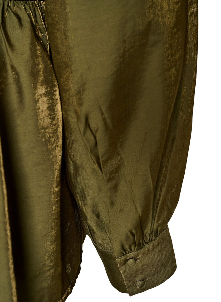 Blouse brillante en viscose &agrave; effet p&eacute;plum, Vert Kaki, Packshot image number 3