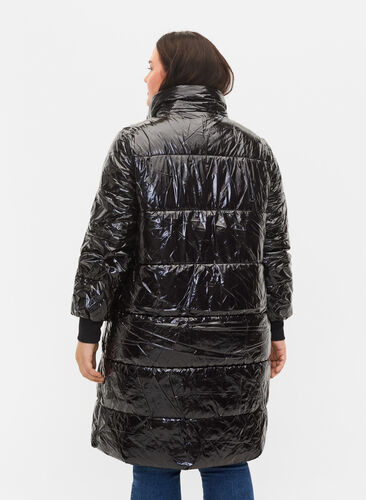 Manteau d'hiver brillant avec fermeture Éclair et à boutons, Black, Model image number 1
