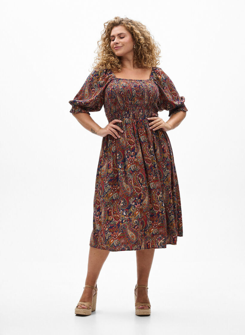 Robe d'&eacute;t&eacute; en viscose &agrave; imprim&eacute; paisley, Bleu, Model image number 1
