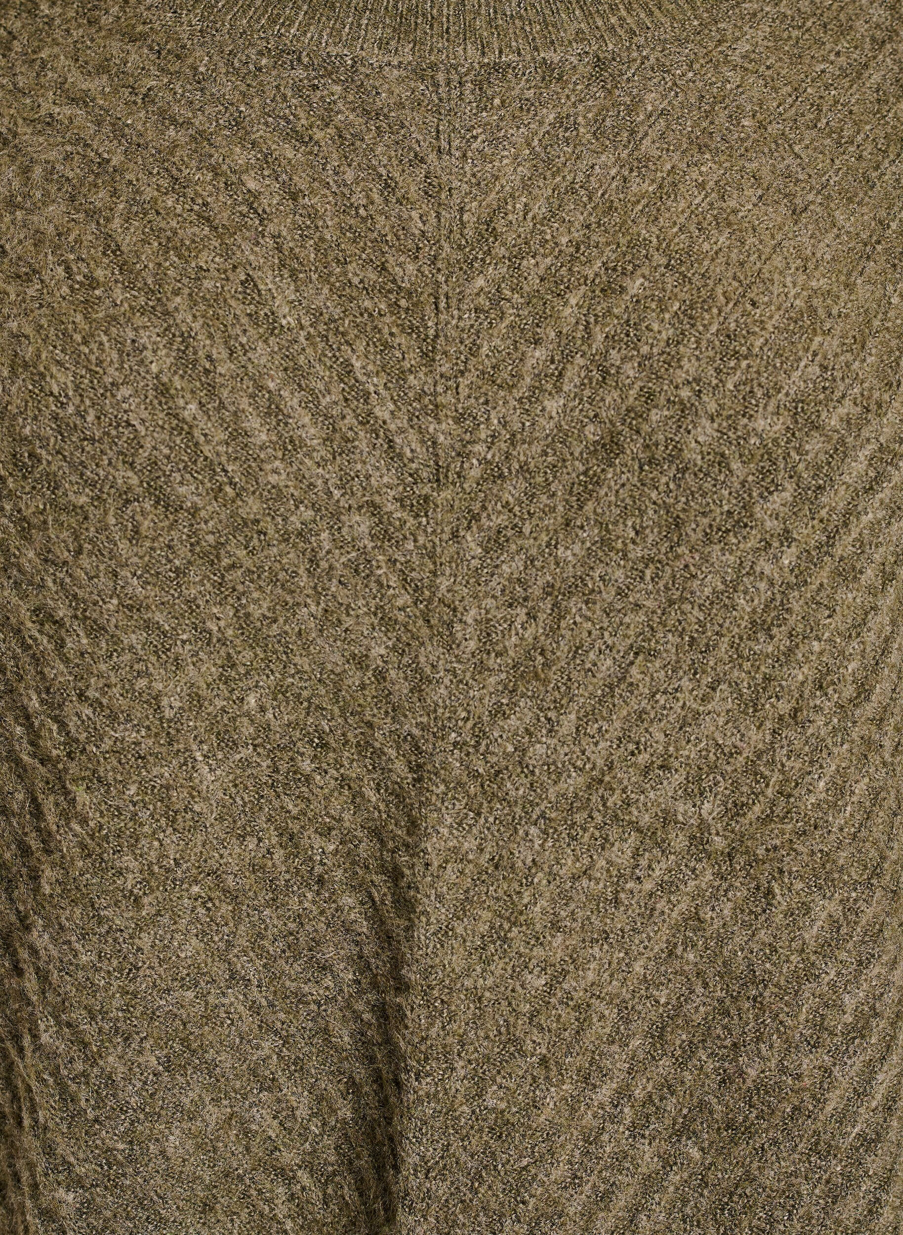 Zizzi Blouse en maille avec motif c&ocirc;tel&eacute; en V et fentes, Vert Kaki, Packshot image number 2