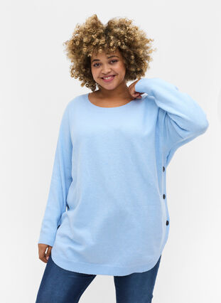 Pull en tricot avec des boutons, Chambray Blue Mel., Model image number 0