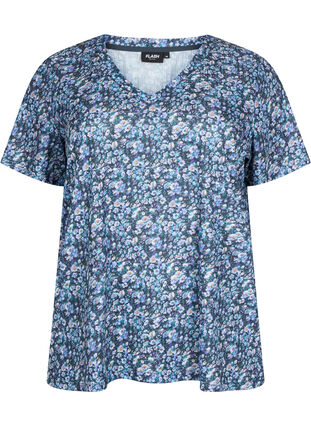 FLASH - T-shirt imprimé avec col en V, Blue Green Ditsy, Packshot image number 0