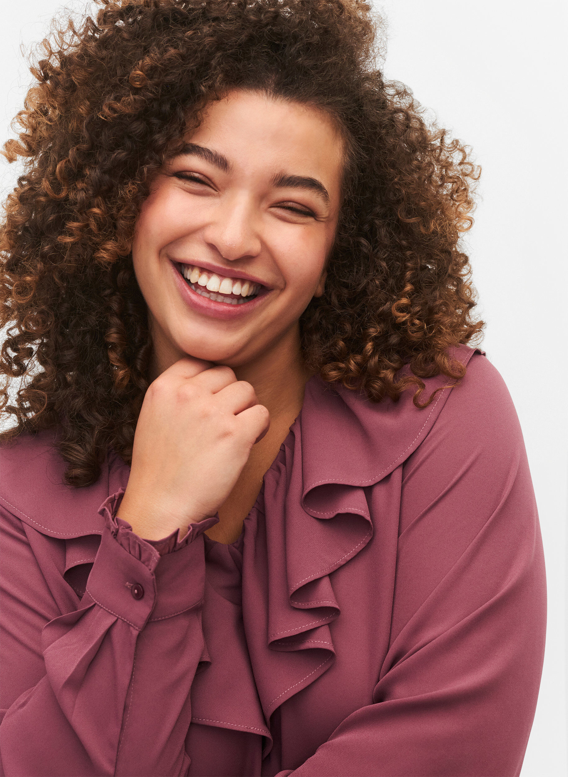 Zizzi Blouse &agrave; manches longues &agrave; volants, Renaissance Rose, Model image number 2