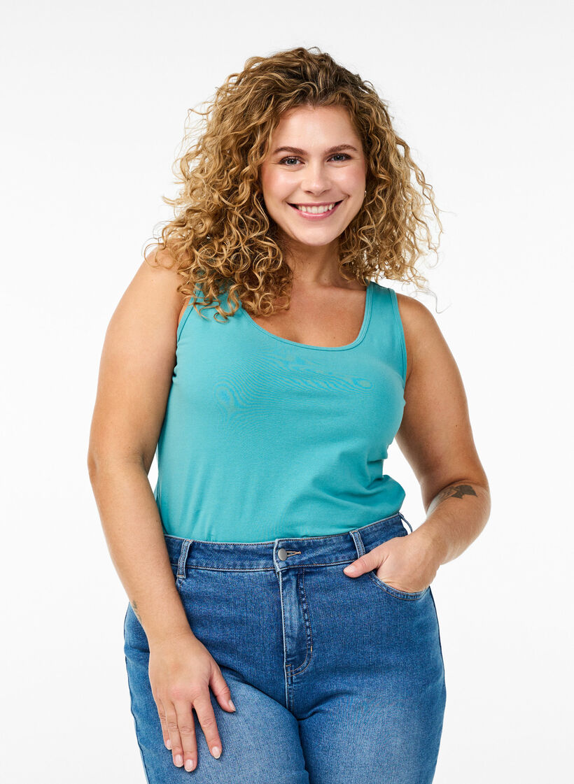 Haut uni Basic en coton, Bleu, Model image number 0