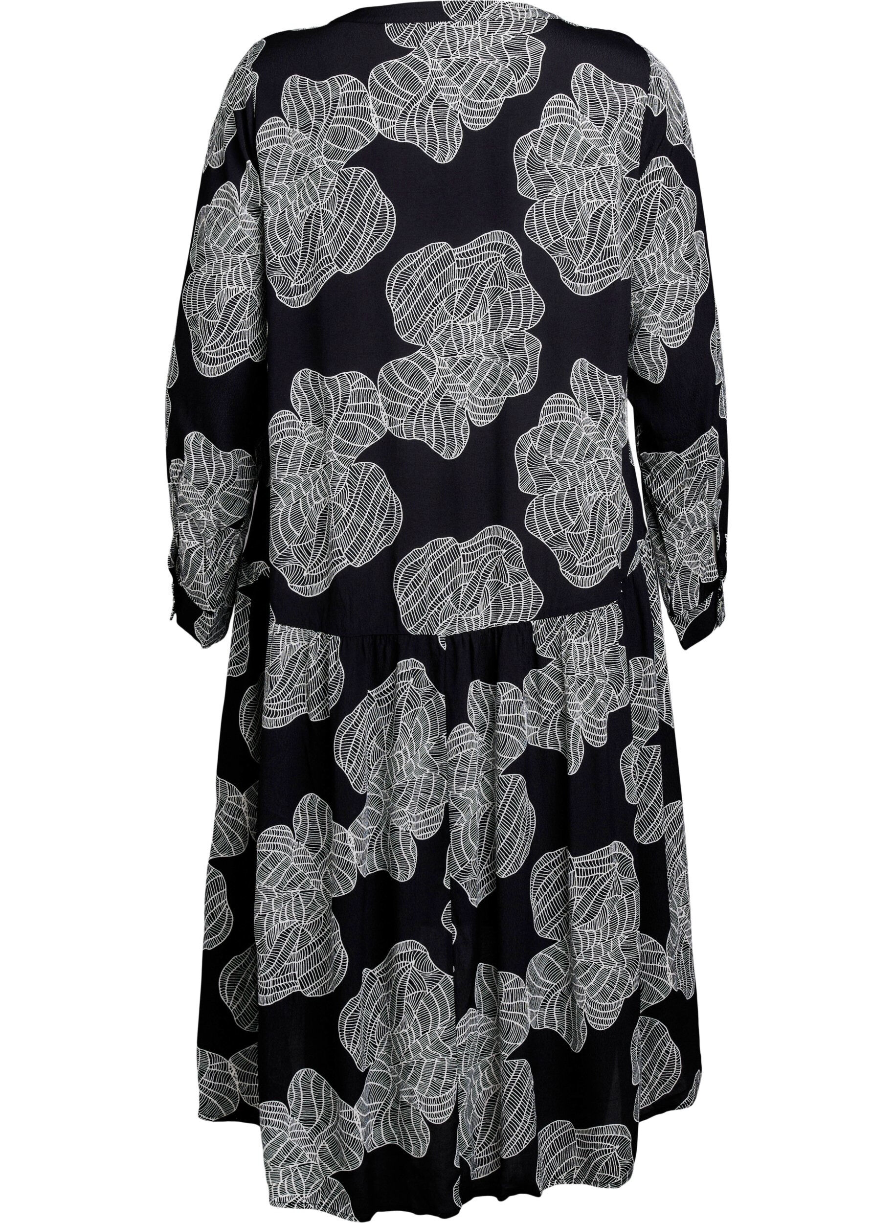 Zizzi Robe midi &agrave; manches longues en viscose imprim&eacute;e, Noir, Packshot image number 1