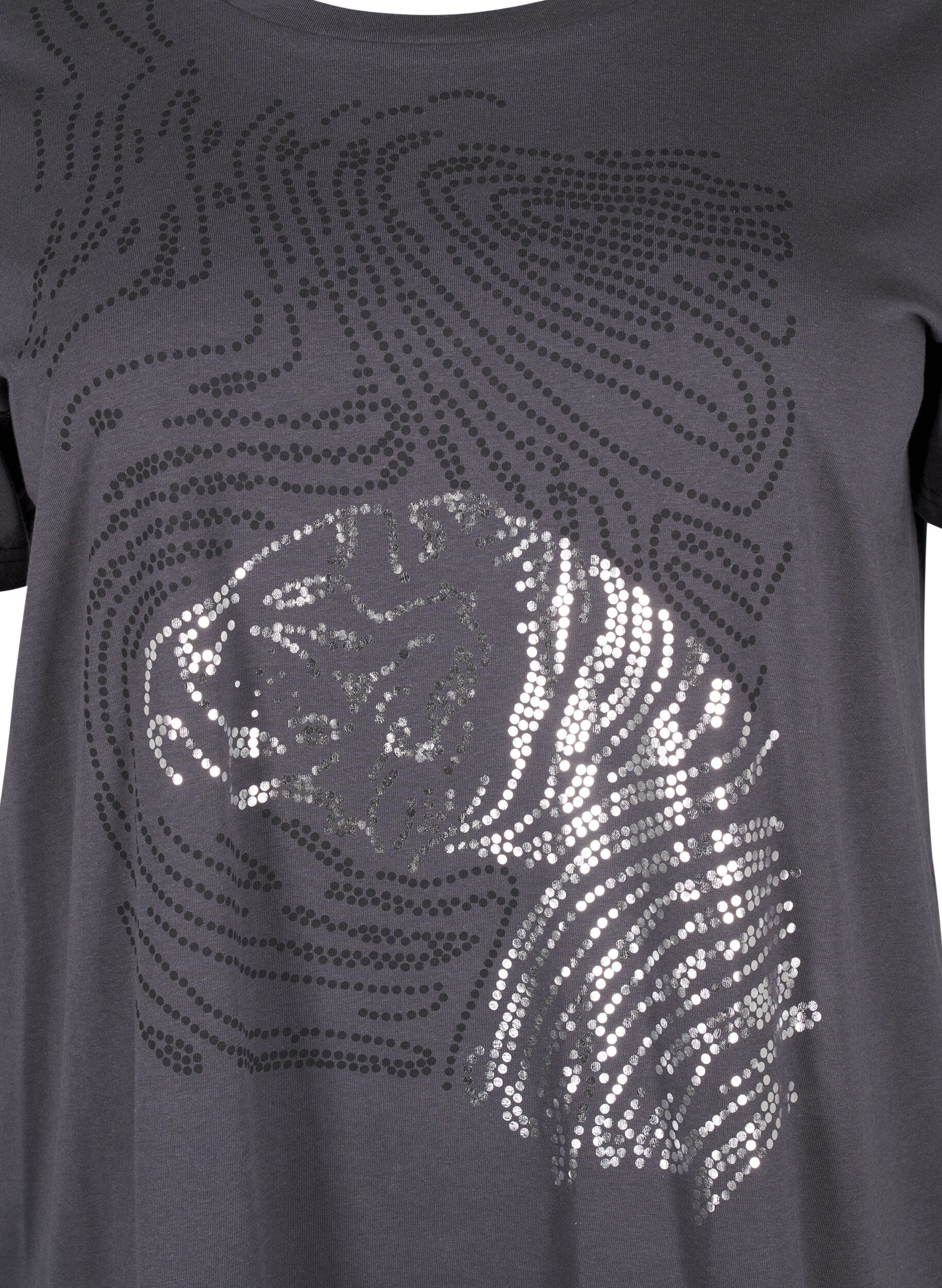 Zizzi T-shirt en coton avec impression, Asphalt w. Tiger, Packshot image number 2