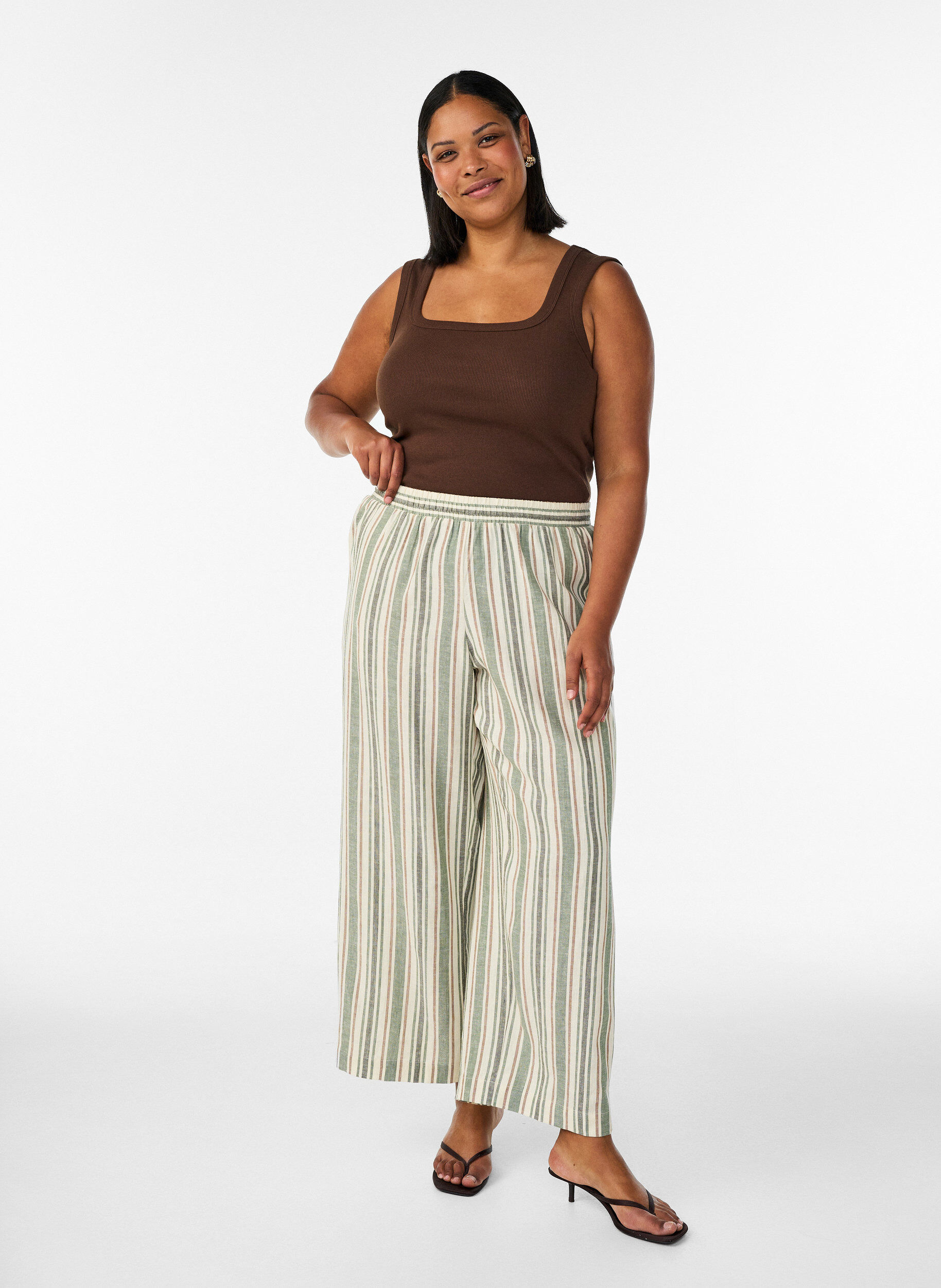 ZizziPantalon large en lin et viscose, Vanille, Model image number 0