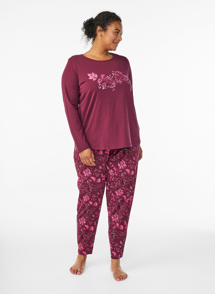 Pantalon de pyjama en coton avec imprim&eacute;, Bordeaux fonc&eacute;, Model image number 0