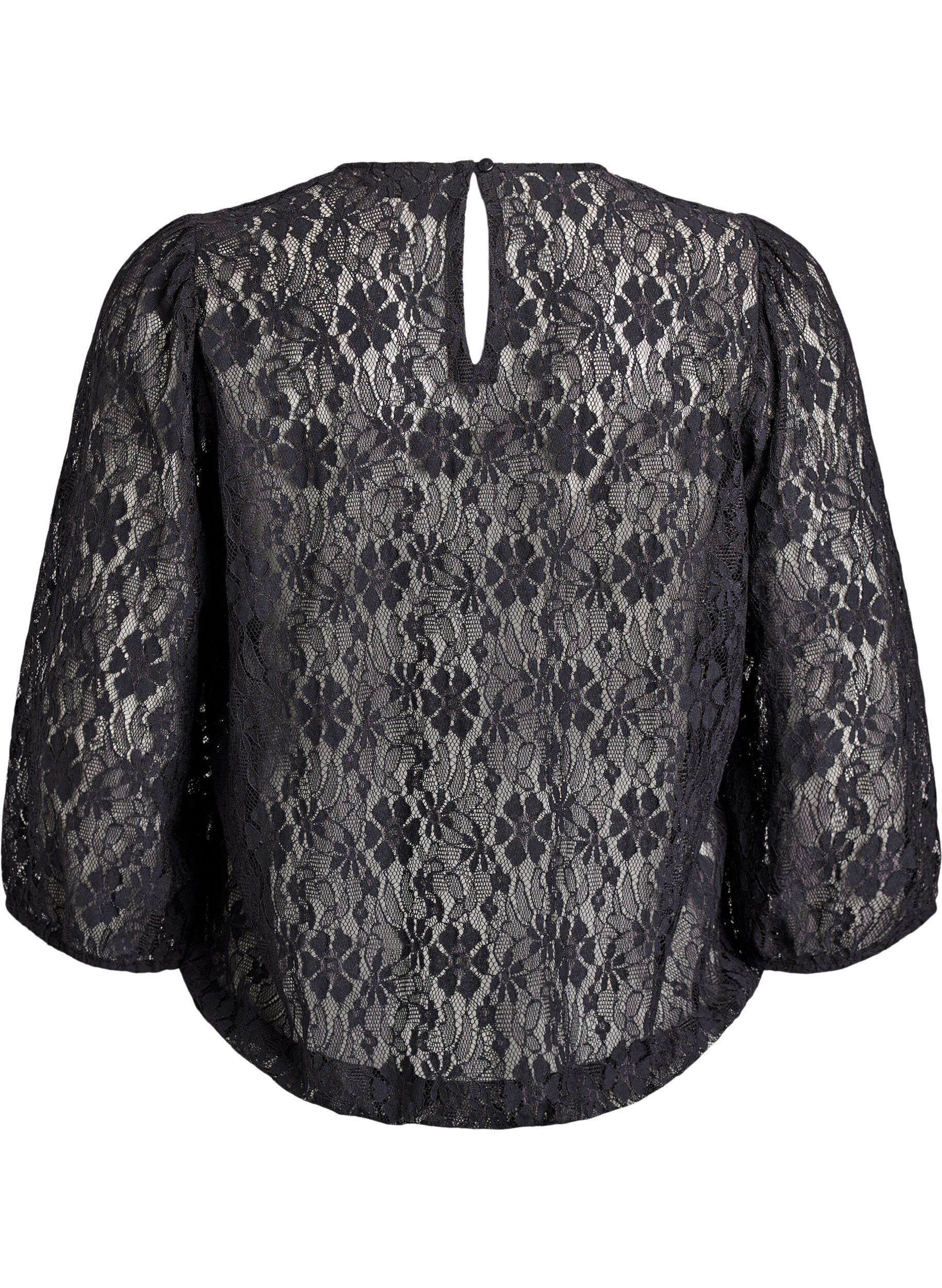 Zizzi Blouse en dentelle avec manches 3/4, Noir, Packshot image number 1
