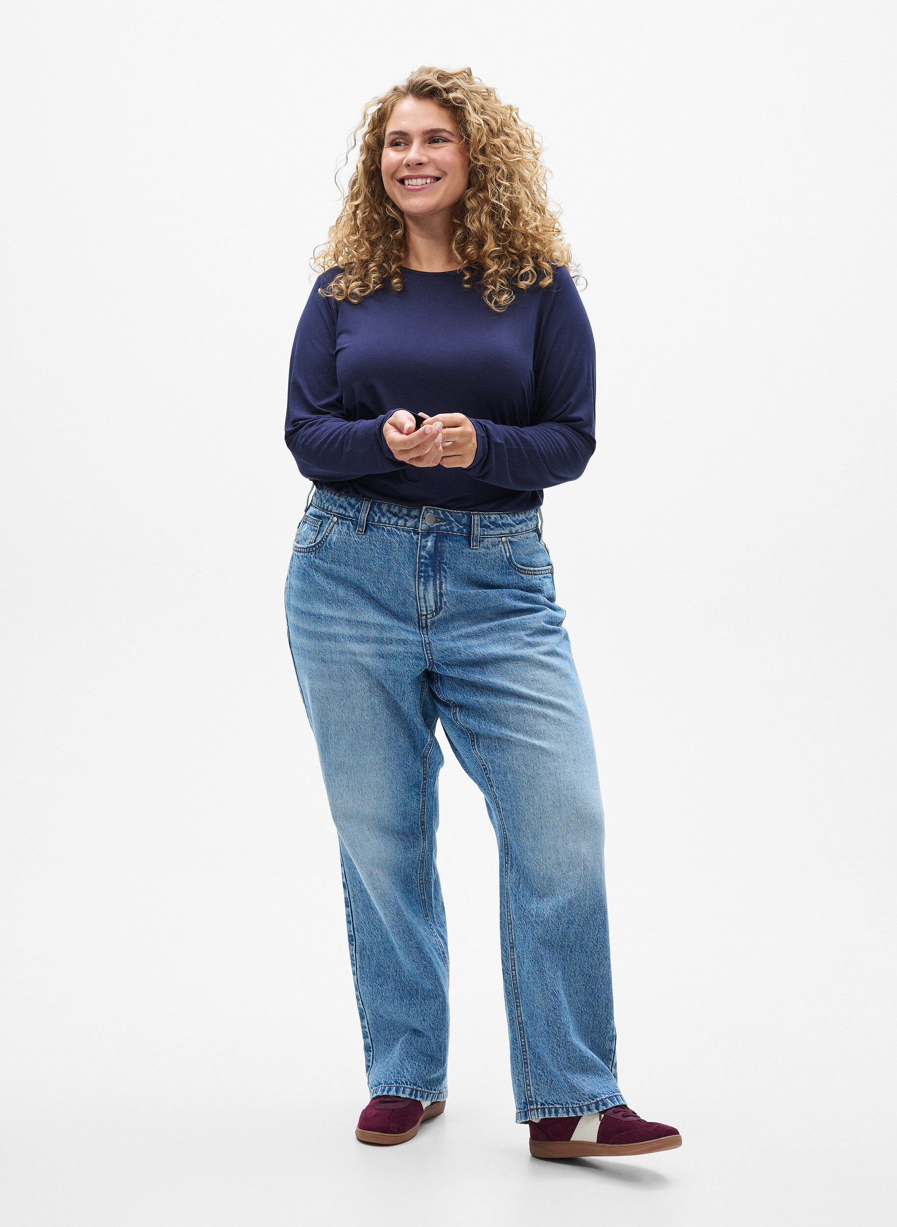 Zizzi Chemisier uni &agrave; manches longues, Bleu, Model image number 1