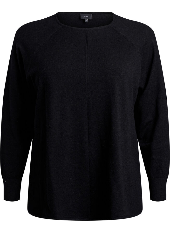 Chemisier en tricot avec col rond et motif tricot, Noir, Packshot image number 0