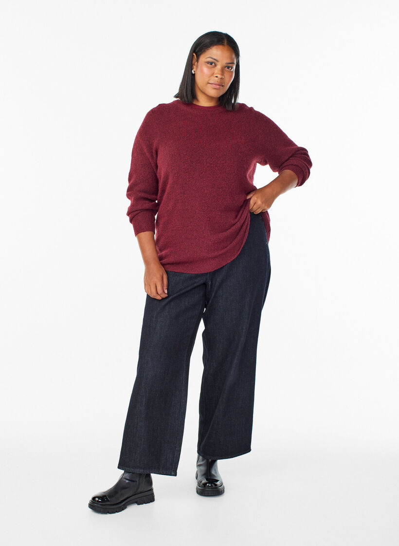 Blouse en maille chinée à col rond, Bordeaux, Model image number 1