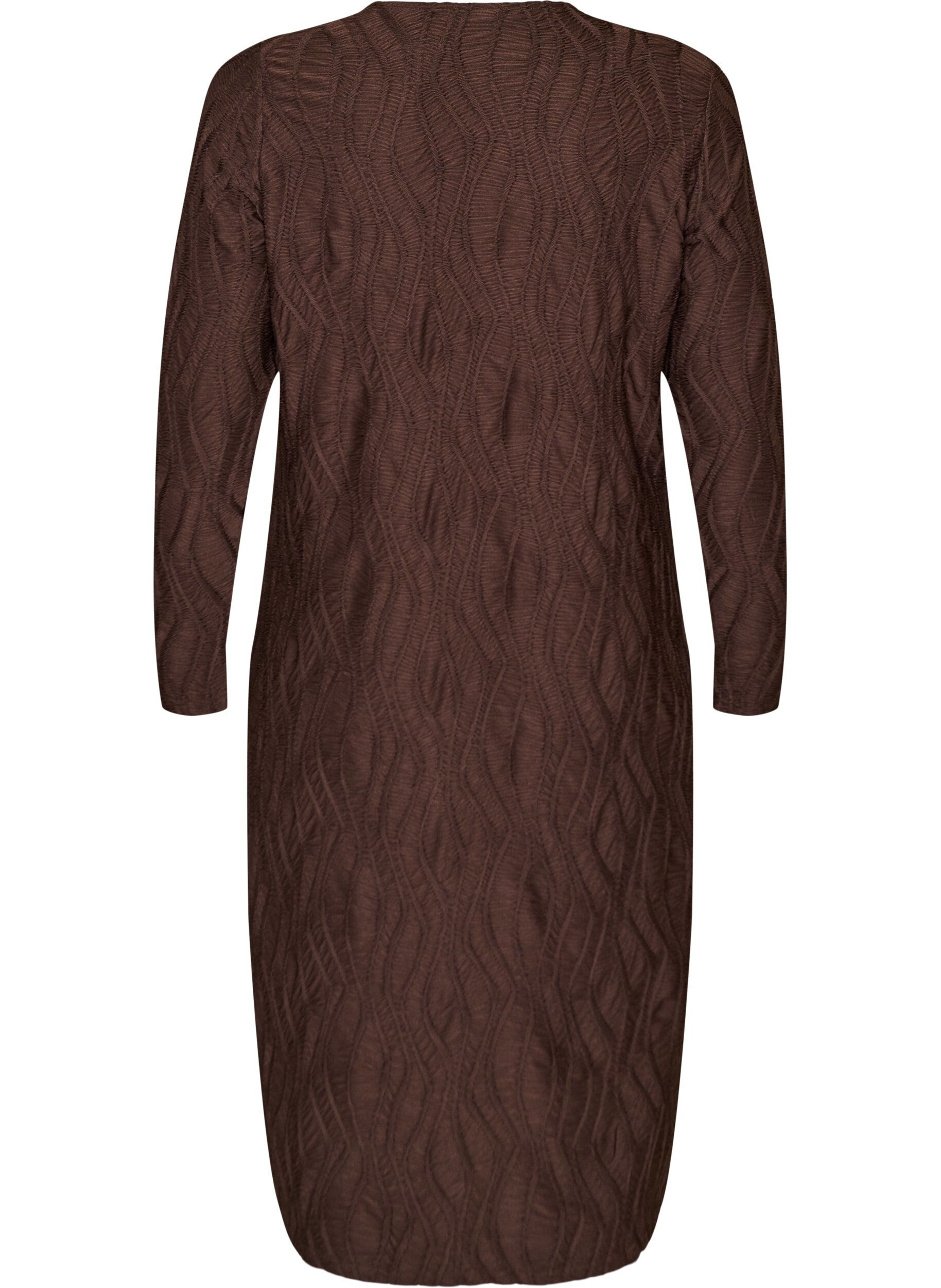 ZizziRobe midi &agrave; texture ondul&eacute;e et manches longues, Marron, Packshot image number 1