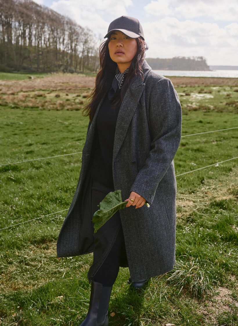 Manteau long en laine à chevrons, Dark Grey Melange, Image image number 0