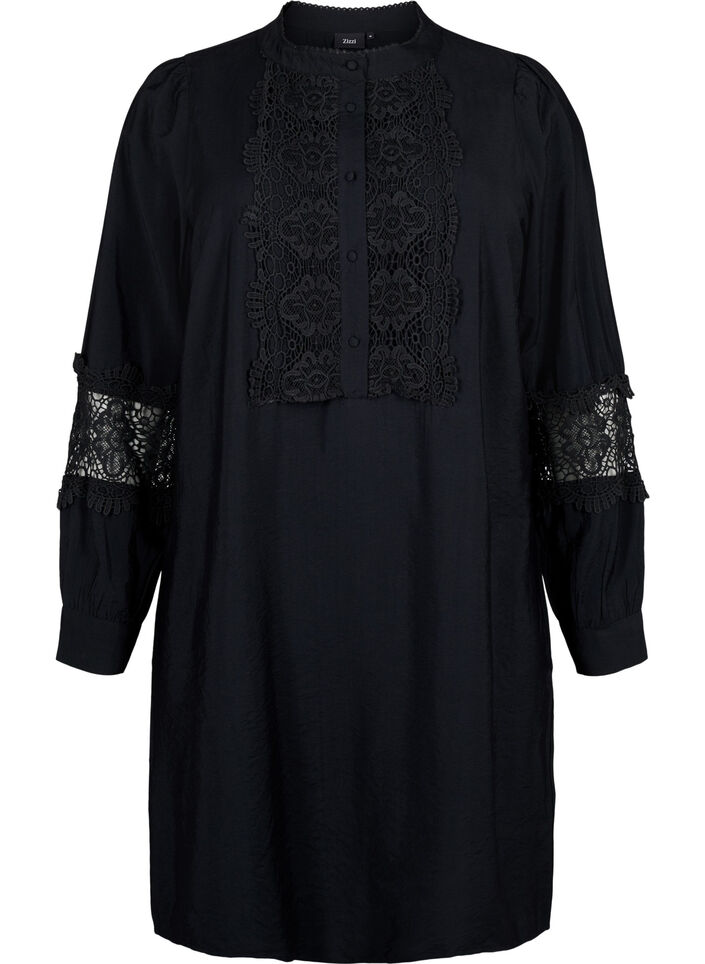Robe en viscose avec détails au crochet, Black, Packshot image number 0