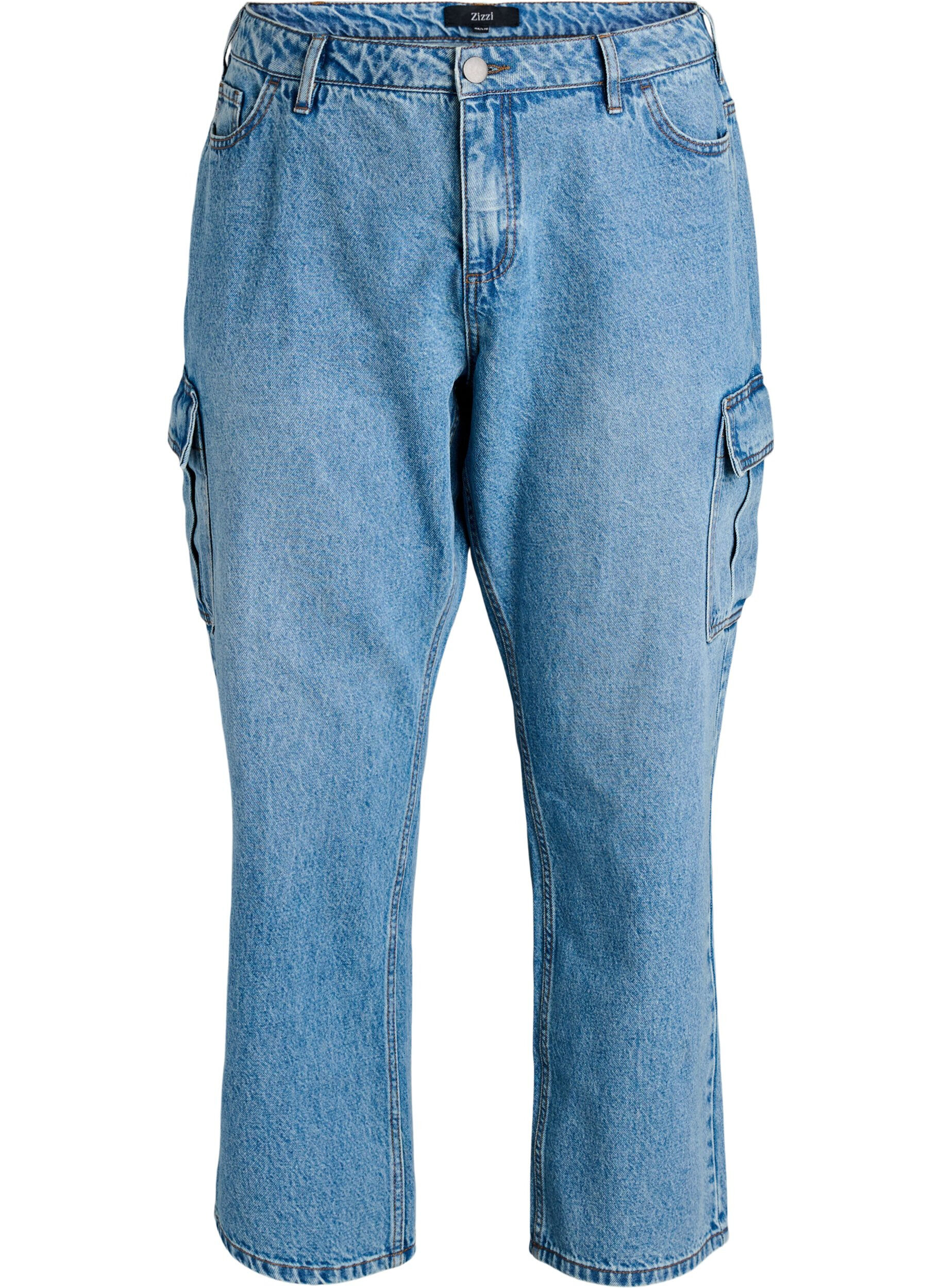 Zizzi Jean cargo &agrave; coupe ample et taille haute, Light Blue, Packshot image number 0