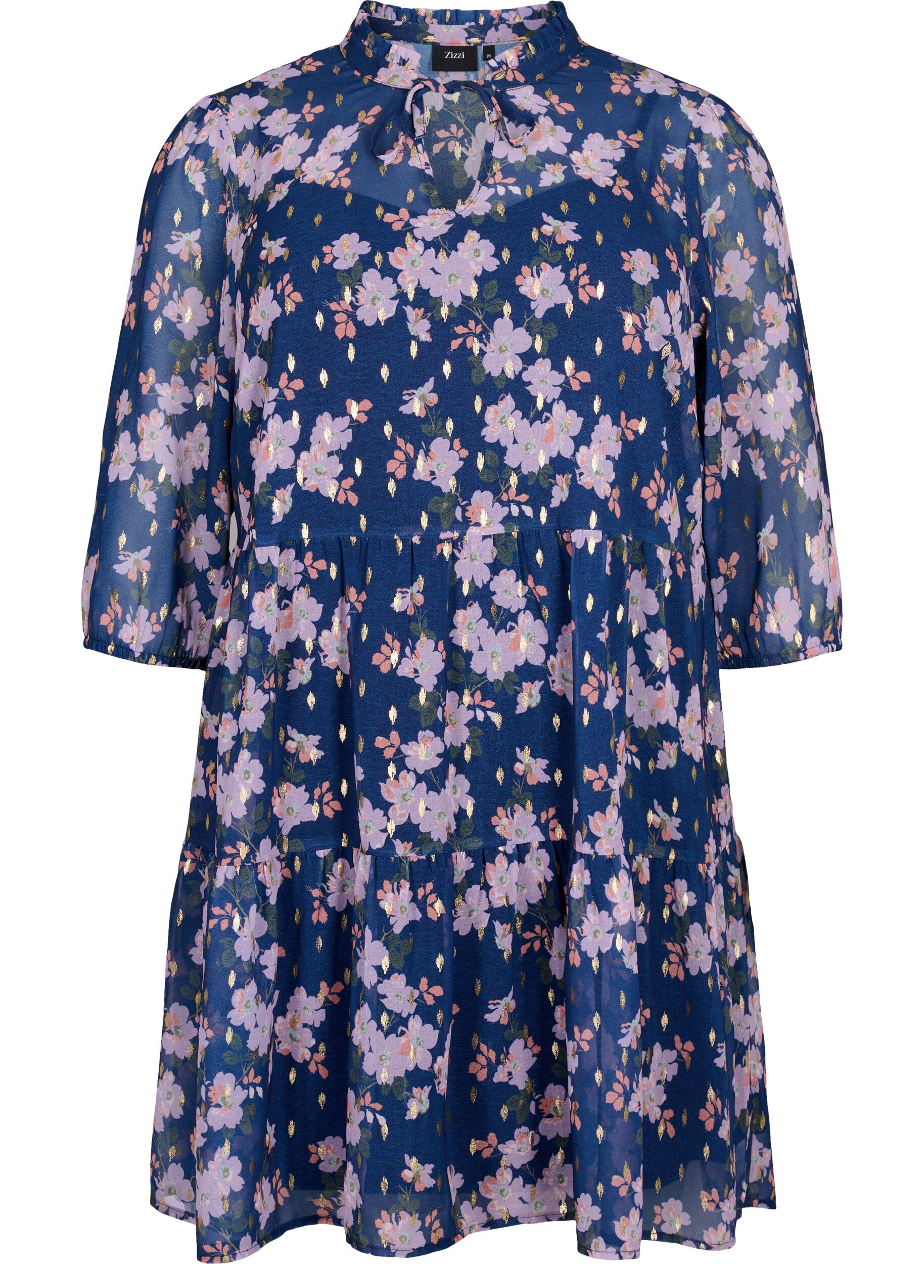 Zizzi Tunique &agrave; imprim&eacute; floral et lurex, Blue Small Fl. AOP, Packshot image number 0