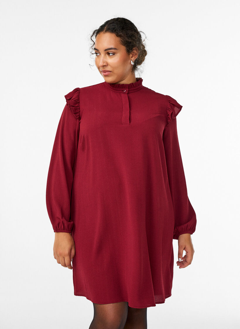 Robe courte &agrave; volants et paillettes, Bordeaux fonc&eacute;, Model image number 0