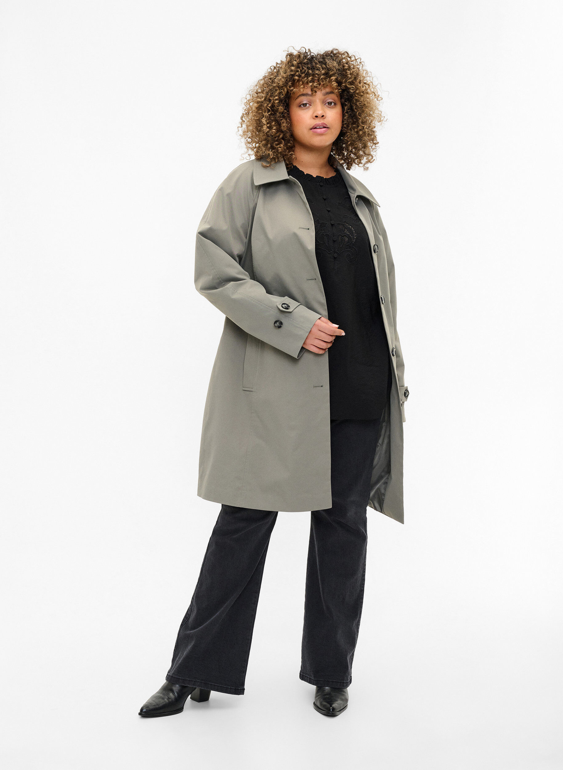 Zizzi Trench avec poches et ceinture, Sea Spray, Model image number 3