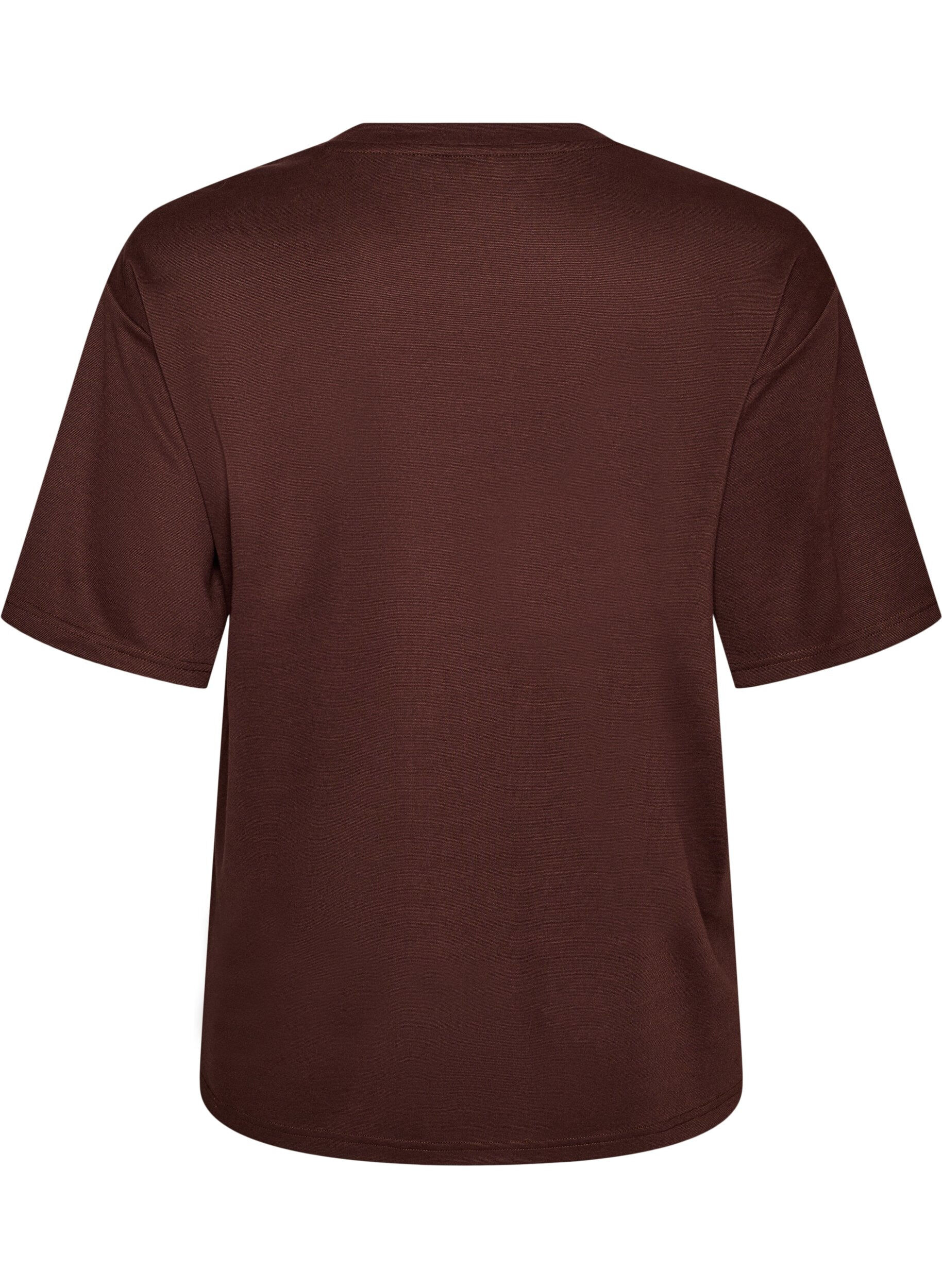 ZizziT-shirt avec strass et col rond, Marron, Packshot image number 1