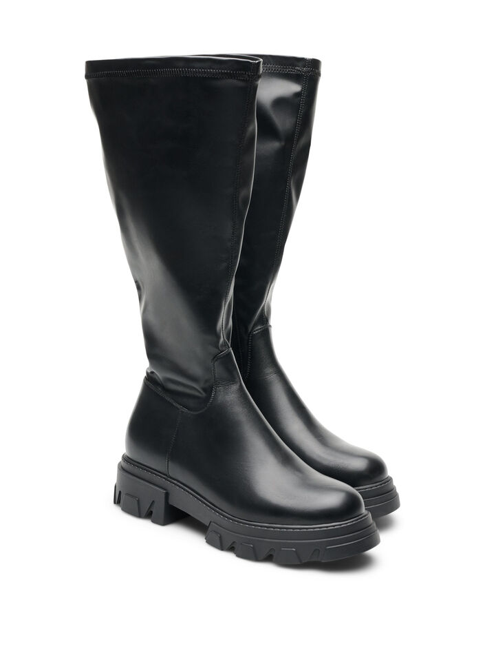 Botte haute en similicuir &agrave; semelle &eacute;paisse, Noir, Packshot image number 1