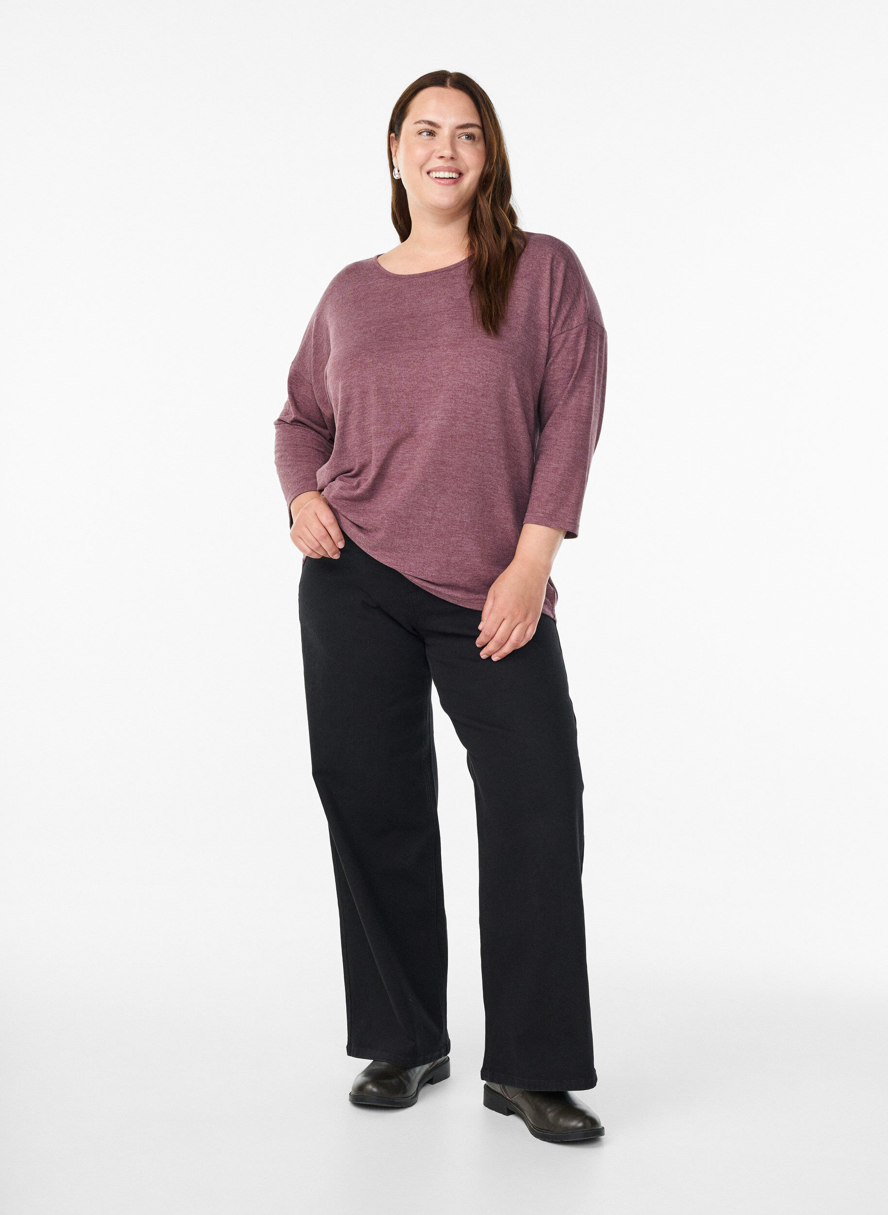 ZizziBlouse en jersey avec manches 3/4, Bordeaux, Model image number 1