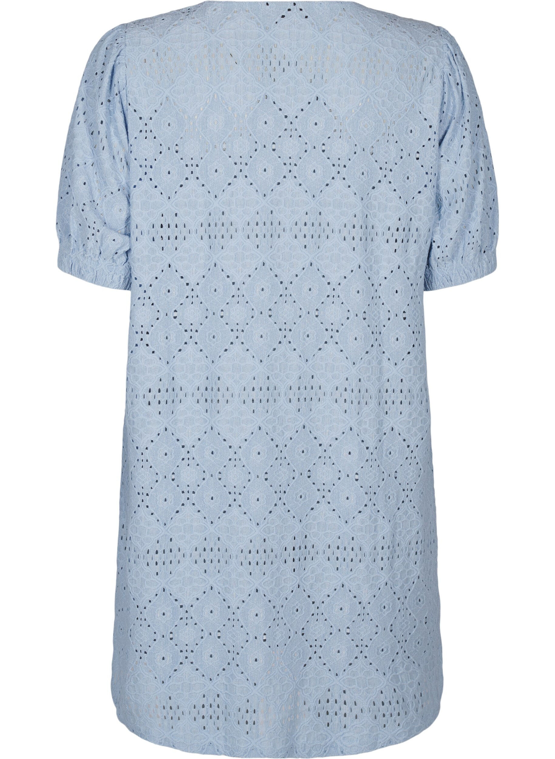 Zizzi Robe courte avec col en&nbsp;V et motifs &agrave; trous, Cashmere Blue, Packshot image number 1