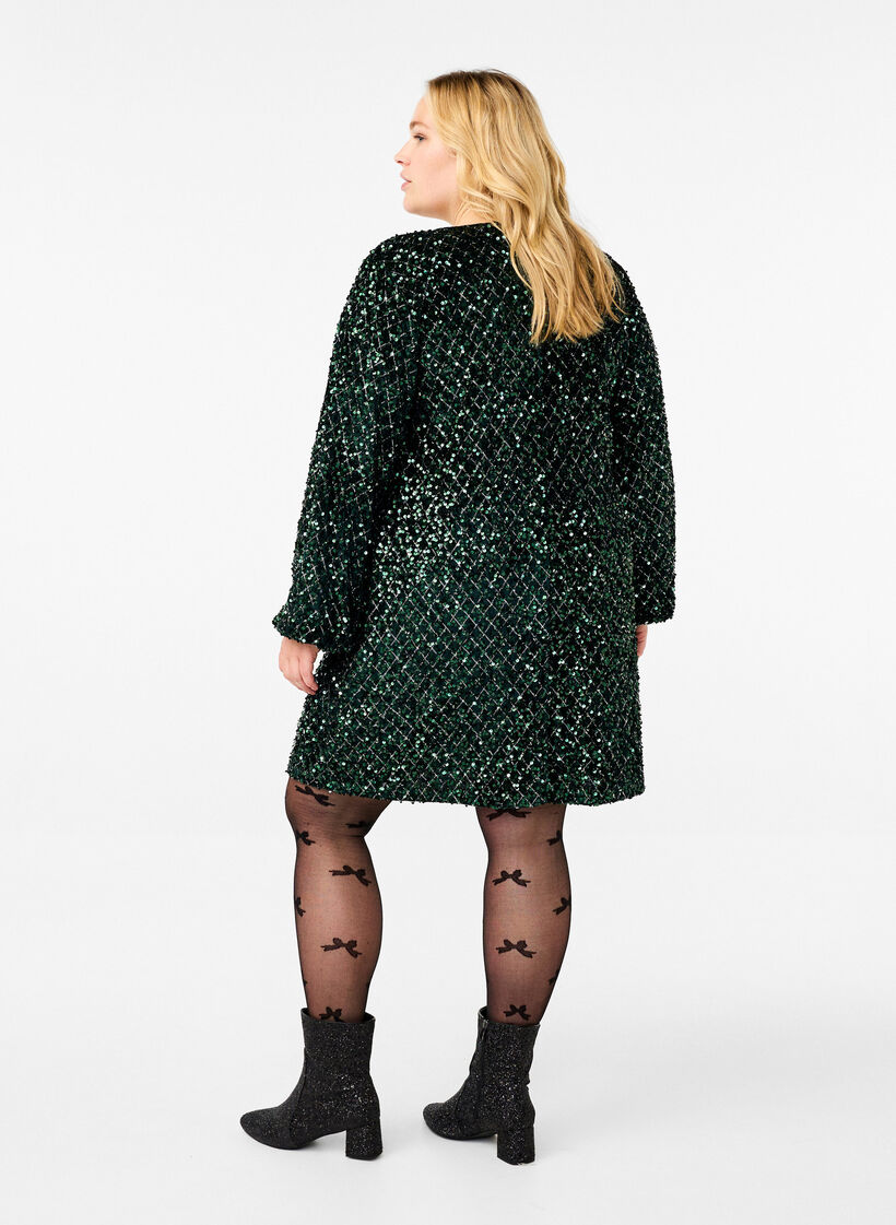 Robe à paillettes avec un décolleté en V et un motif carreaux, Rain Forest Sequins, Model image number 1